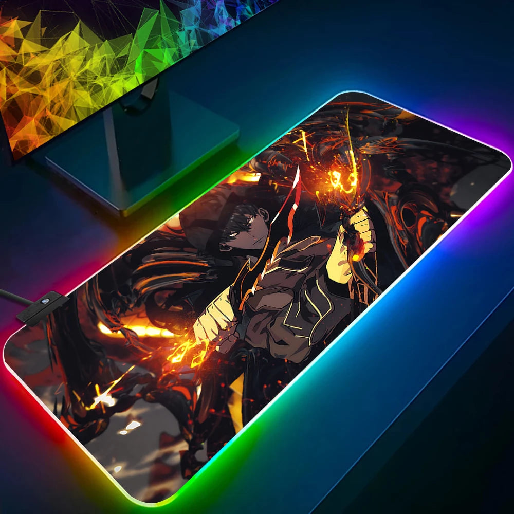 Solo Leveling Shadow King RGB Gaming Mouse Pad – LED Glowing Extended Desk Mat for PC & Keyboard