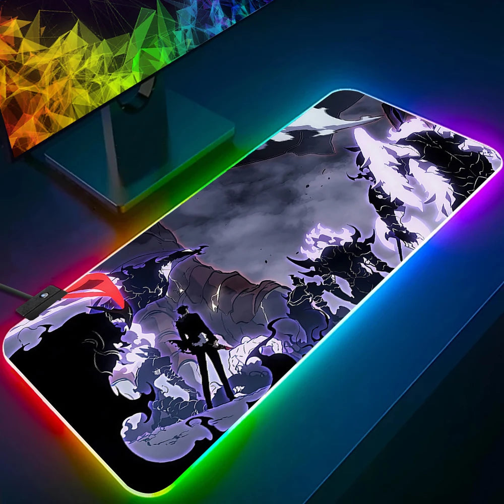 Solo Leveling Shadow King RGB Gaming Mouse Pad – LED Glowing Extended Desk Mat for PC & Keyboard