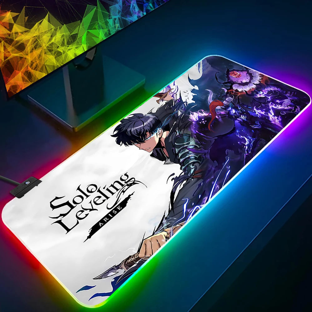 Solo Leveling Shadow King RGB Gaming Mouse Pad – LED Glowing Extended Desk Mat for PC & Keyboard