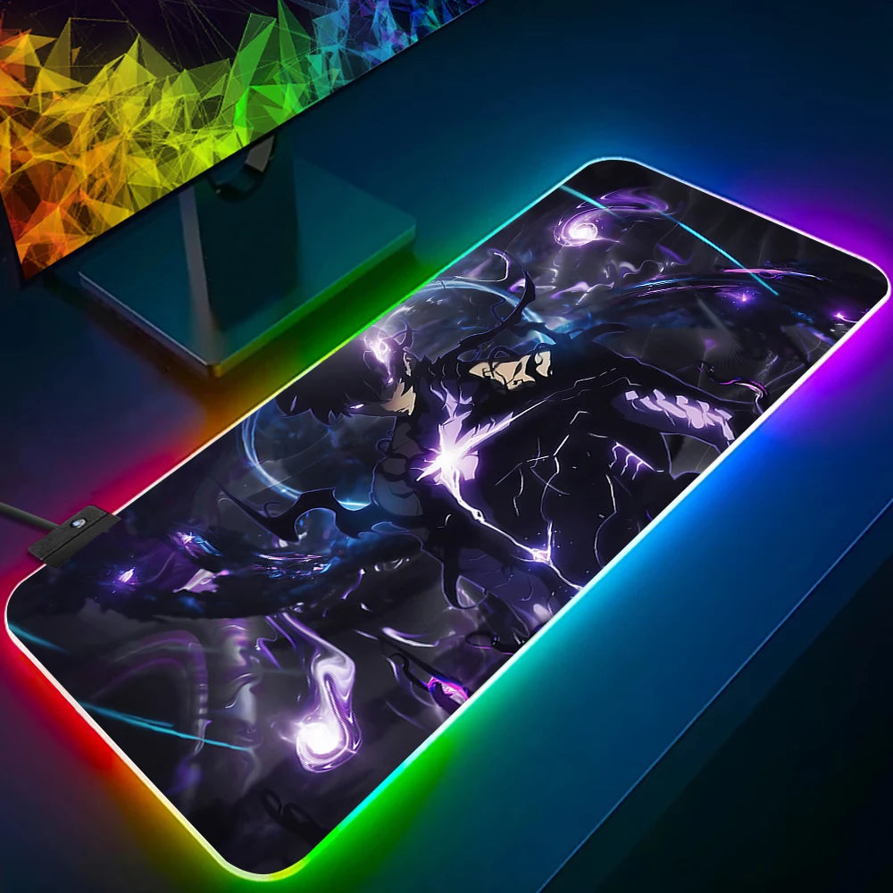 Solo Leveling Shadow King RGB Gaming Mouse Pad – LED Glowing Extended Desk Mat for PC & Keyboard