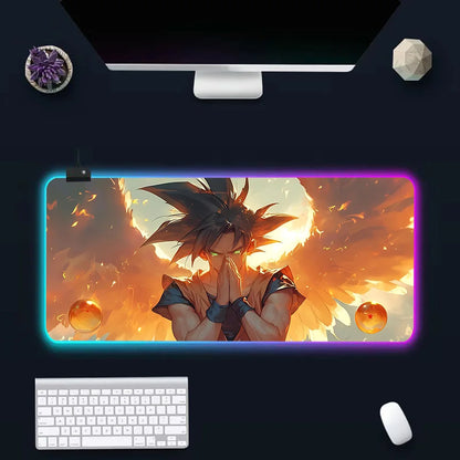 RGB LED Anime Gaming Mouse Pad – Goku & Dragon Ball Design | Large Rubber Mouse Mat for PC Gamers & Computer Setup