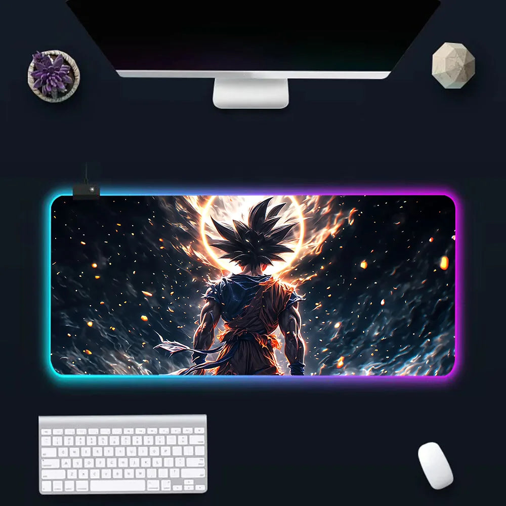 RGB LED Anime Gaming Mouse Pad – Goku & Dragon Ball Design | Large Rubber Mouse Mat for PC Gamers & Computer Setup