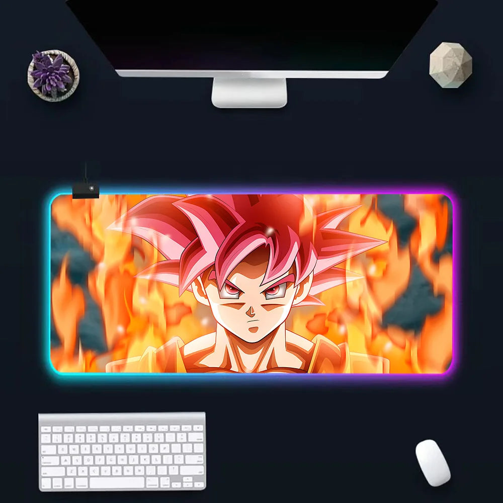 RGB LED Anime Gaming Mouse Pad – Goku & Dragon Ball Design | Large Rubber Mouse Mat for PC Gamers & Computer Setup