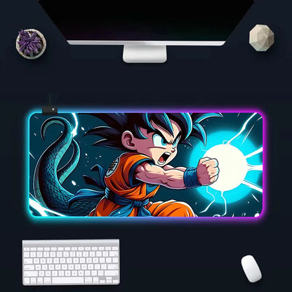 RGB LED Anime Gaming Mouse Pad – Goku & Dragon Ball Design | Large Rubber Mouse Mat for PC Gamers & Computer Setup