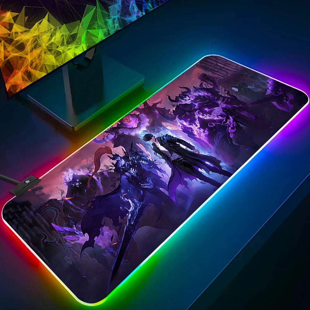 Solo Leveling Shadow King RGB Gaming Mouse Pad – LED Glowing Extended Desk Mat for PC & Keyboard