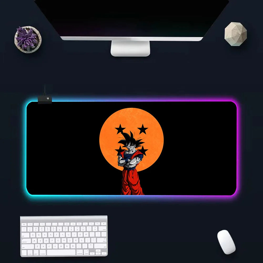 RGB LED Anime Gaming Mouse Pad – Goku & Dragon Ball Design | Large Rubber Mouse Mat for PC Gamers & Computer Setup