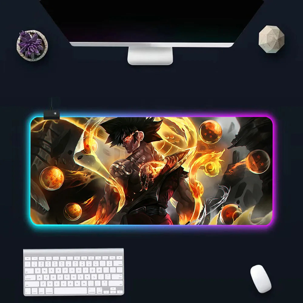 RGB LED Anime Gaming Mouse Pad – Goku & Dragon Ball Design | Large Rubber Mouse Mat for PC Gamers & Computer Setup