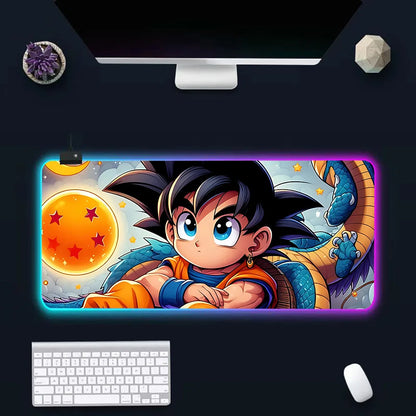 RGB LED Anime Gaming Mouse Pad – Goku & Dragon Ball Design | Large Rubber Mouse Mat for PC Gamers & Computer Setup